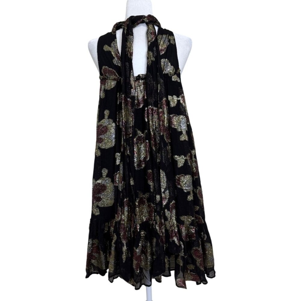 Anthropologie Maeve Metallic Floral Swing Dress Halter Evening Cocktail Size S N - Picture 4 of 8
